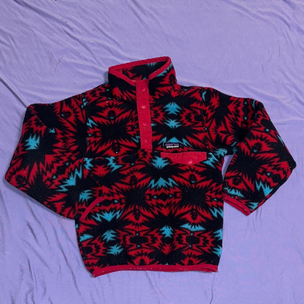 Patagonia Synchilla Red and Black Geometric Fleece Pullover